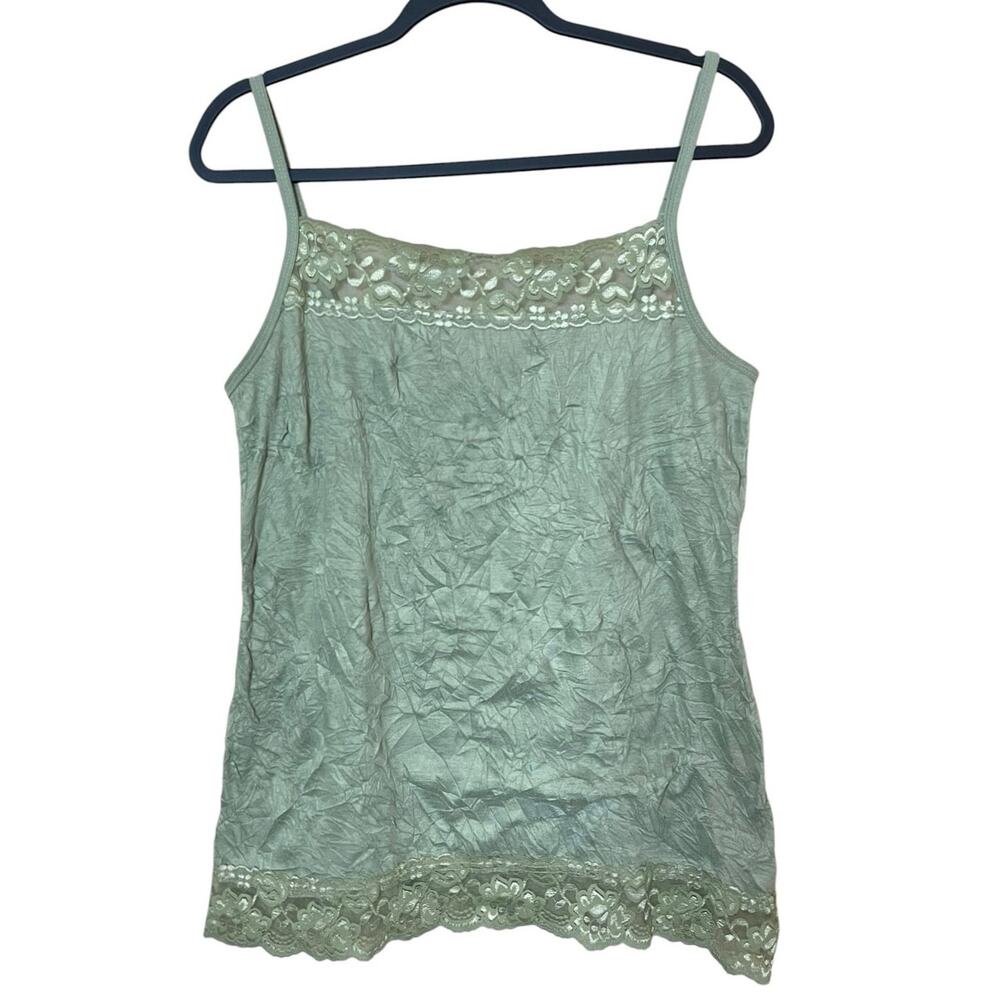 Y2K Maurices Sage Green Crinkle Lace Cami Tank 1X  Fairycore Feminine Coquette